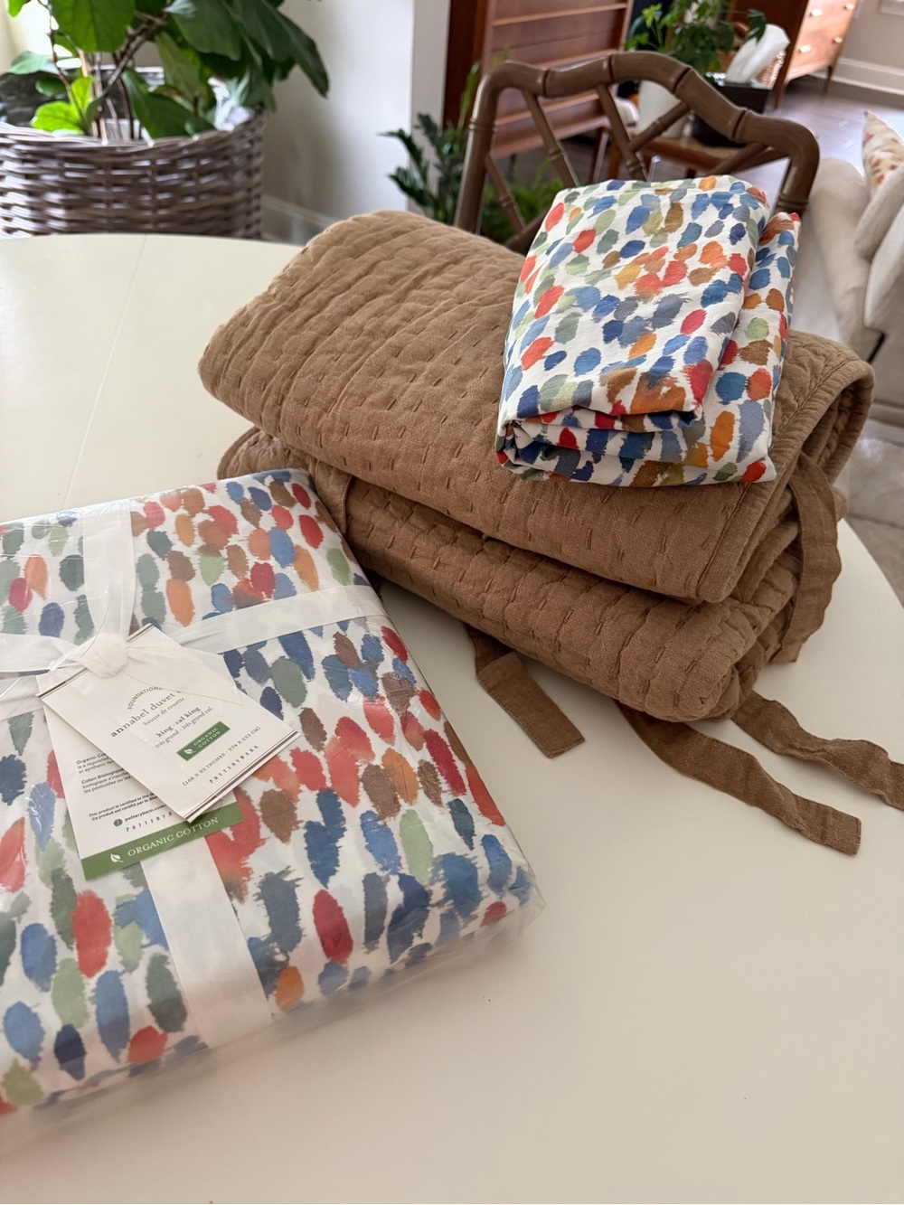 NWT Pottery Barn Multicolor Brushstroke king duvet set with euro shams